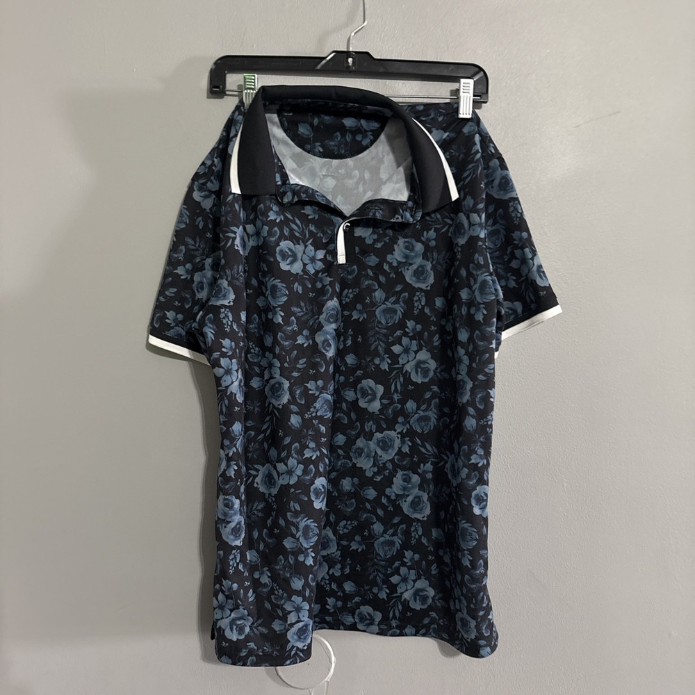 Apt. 9 Polo Shirt Mens Med Short Sleeve Silky Floral Design